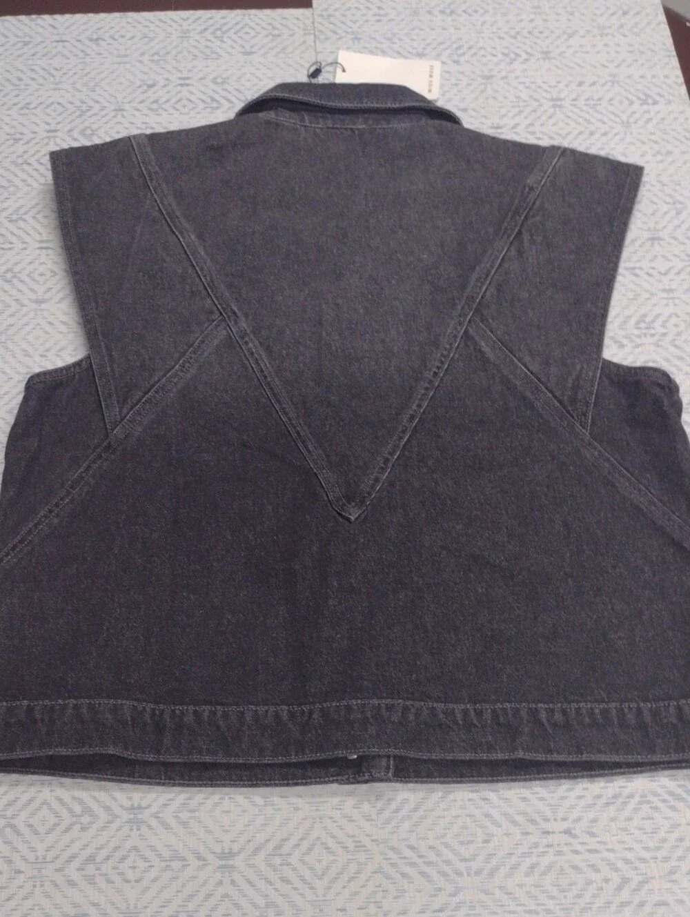 NEW Washed Black Denim Button-Front Sleeveless Vest